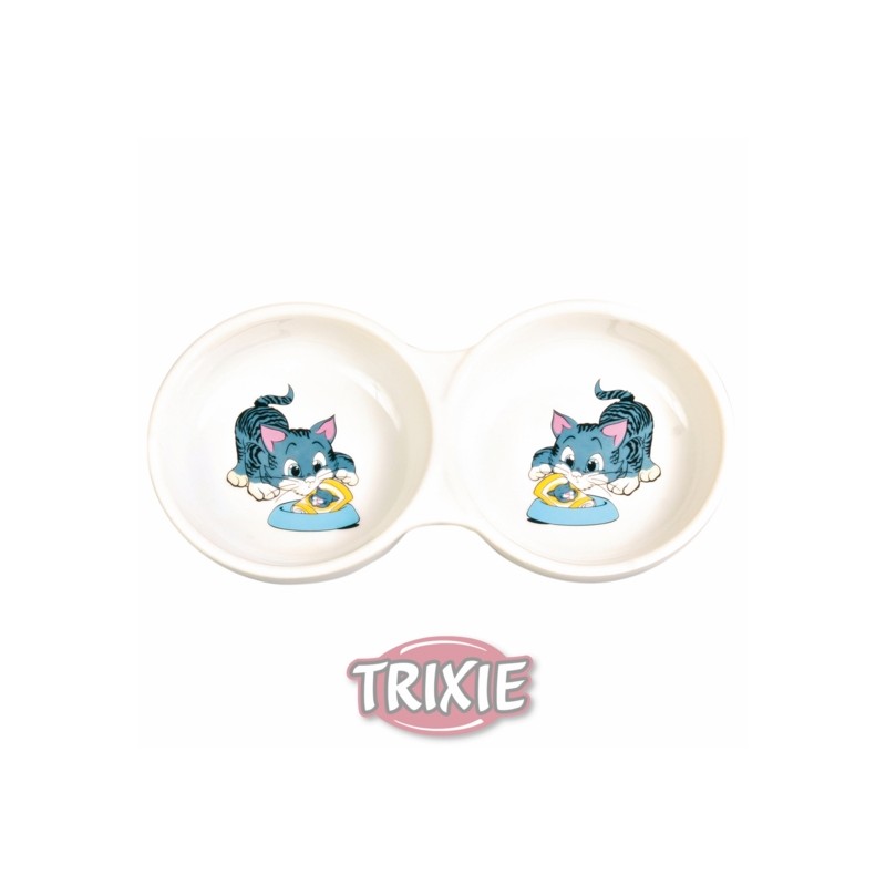 Comedero Cerámica Doble Impreso Blanco