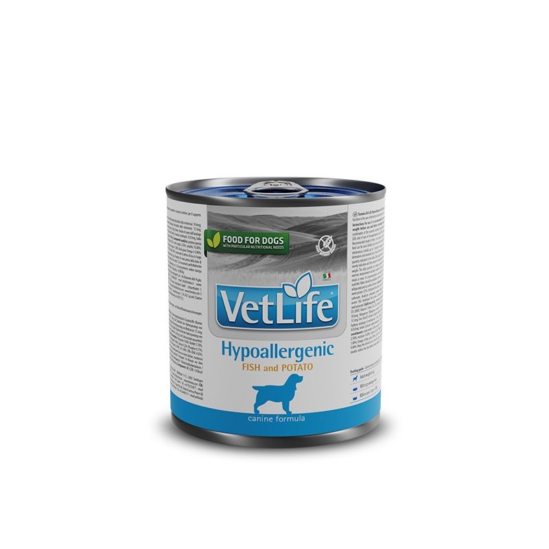 VETLIFE DOG HYPO PESCADO Y PATATA 6LATAS DE 300GRS