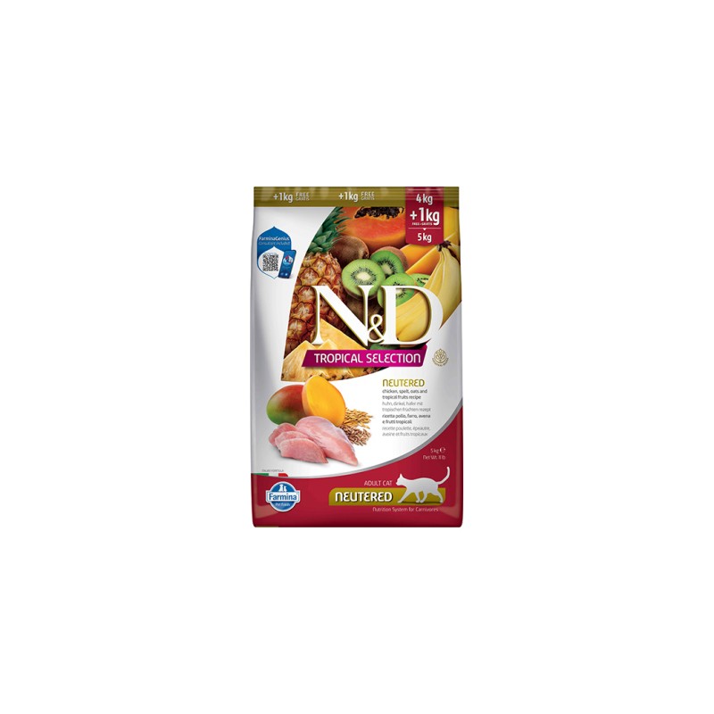 N&D TROPICAL CAT NEUTERED POLLO 4+1KG