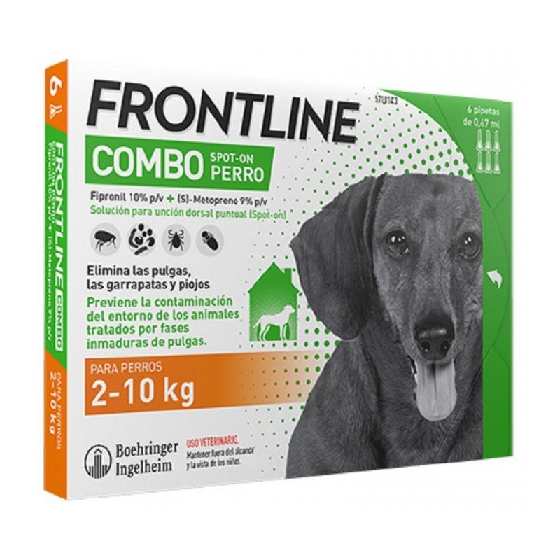 FRONTLINE COMBO 67,00 mg / 60,30 mg SOLUCION SPOT-ON PARA PERROS 2-10 kg (6 pipetas)