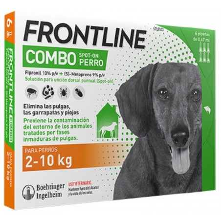 FRONTLINE COMBO 67,00 mg / 60,30 mg SOLUCION SPOT-ON PARA PERROS 2-10 kg (6 pipetas)