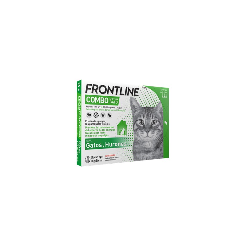 FRONTLINE COMBO 50,00 mg / 60,00 mg SOLUCION SPOT-ON PARA GATOS (3 pipetas)