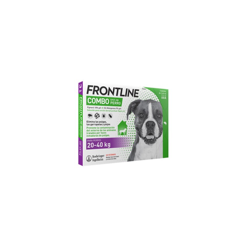 FRONTLINE COMBO 268,00 mg / 241,20 mg SOLUCION SPOT-ON PARA PERROS 20 a 40 kg (3 pipetas)