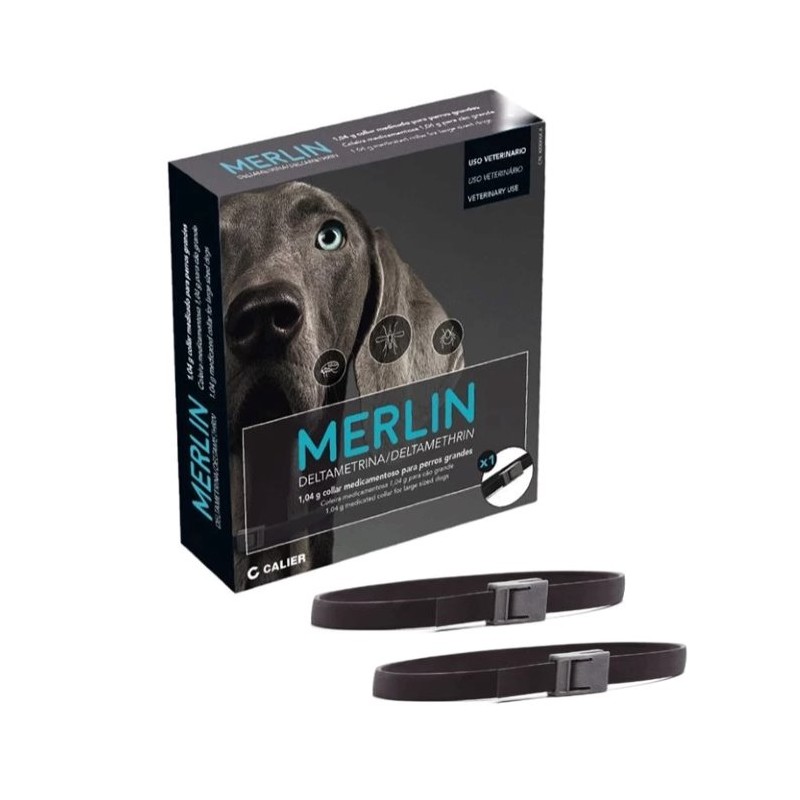 MERLIN 1,04 g COLLAR MEDICAMENTOSO PARA PERROS GRANDES, Caja de cartón con 2 collares MERLIN 1,04 g COLLAR MEDICAMENTOSO PARA PERROS GRANDES, Caja de cartón con 2 collares