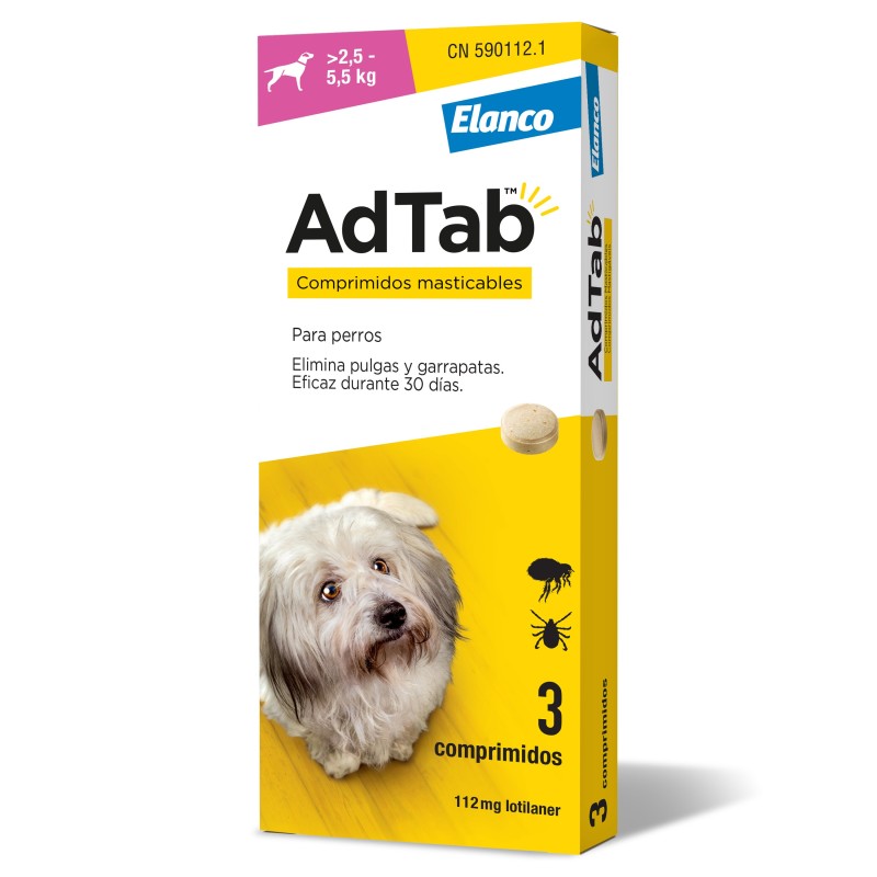 ADTAB 112 mg COMPRIMIDOS MASTICABLES PARA PERROS (+2,5-5,5 kg) 3 comprimidos