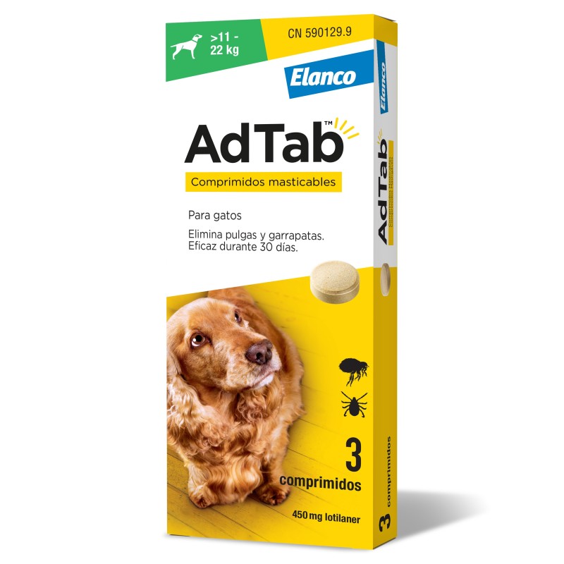ADTAB 450 mg COMPRIMIDOS MASTICABLES PARA PERROS (+11-22 kg) 3 comprimidos