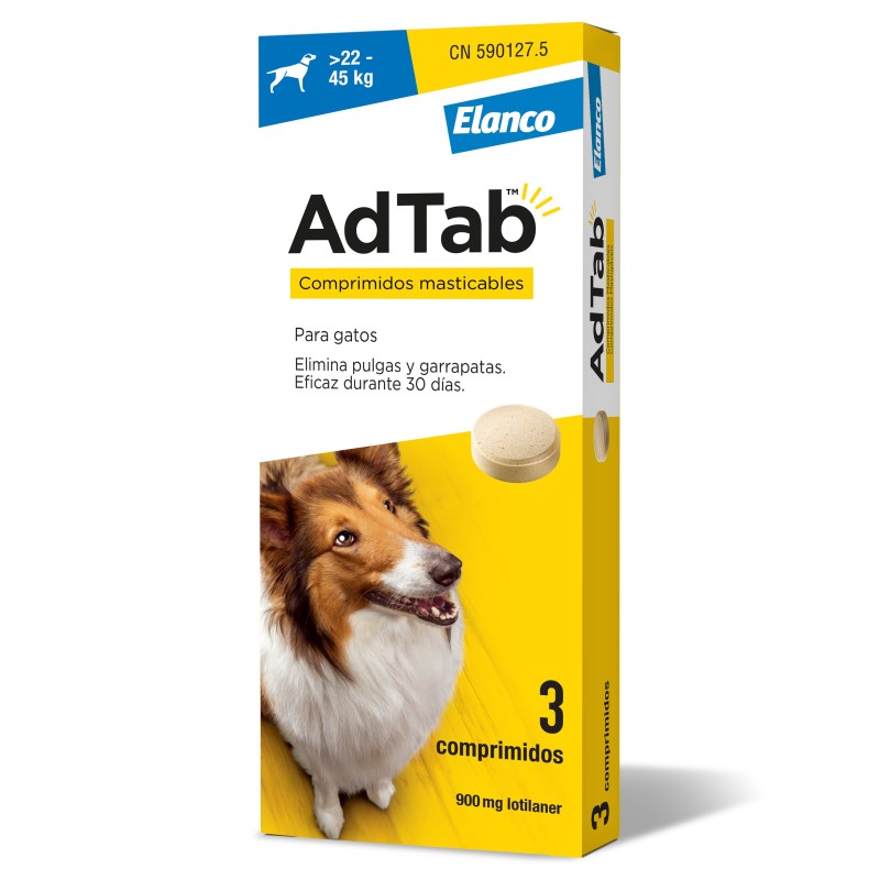 ADTAB 900 mg COMPRIMIDOS MASTICABLES PARA PERROS (+22-45 kg) 3 comprimidos
