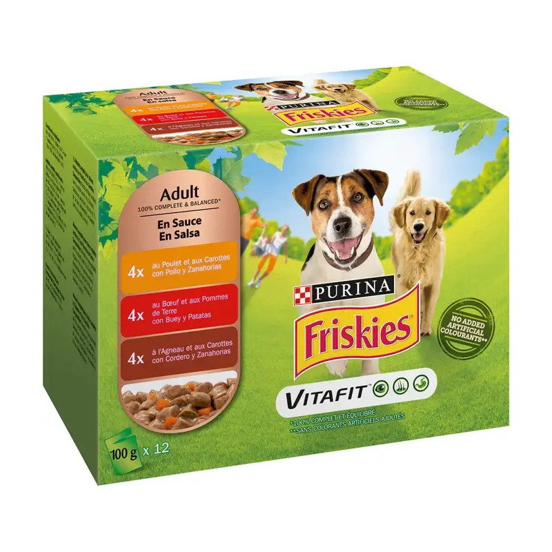Friskies Adulto con Pollo, Cordero y Buey en Salsa 12x100gr Friskies Adulto con Pollo, Cordero y Buey en Salsa 12x100gr