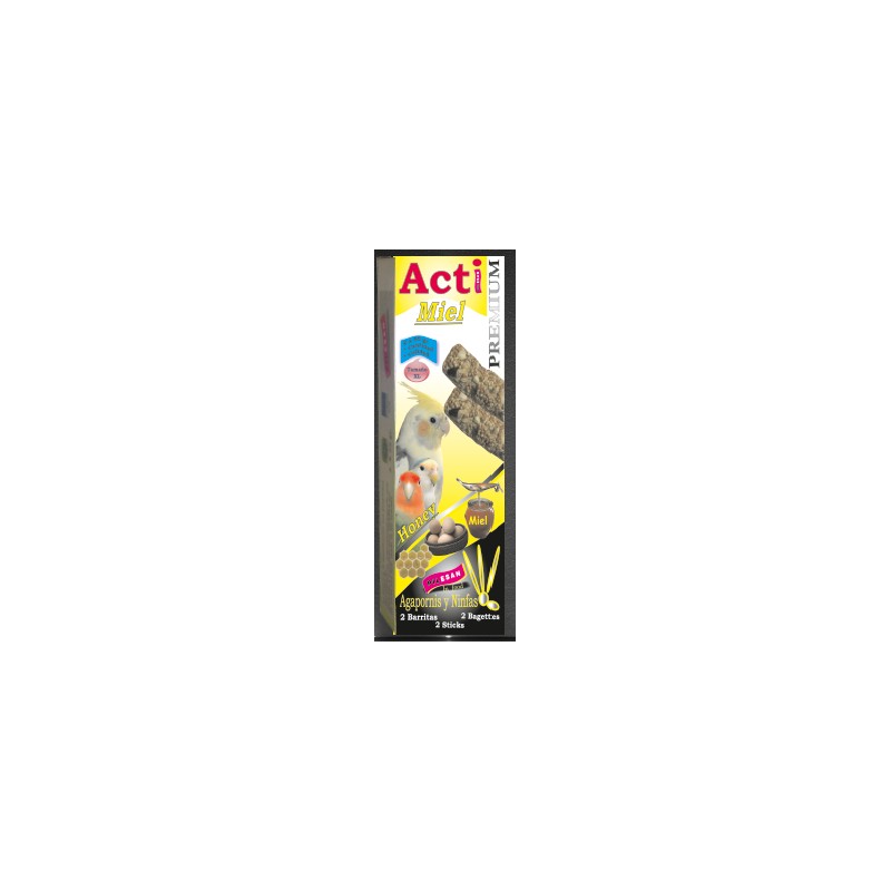 2 Barritas Acti Miel de 55 gr cada una Agapornis y Ninfas