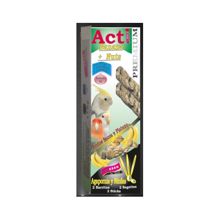 2 Barritas Acti Banana y Nuts de 55 gr cada una Agapornis y Ninfas
