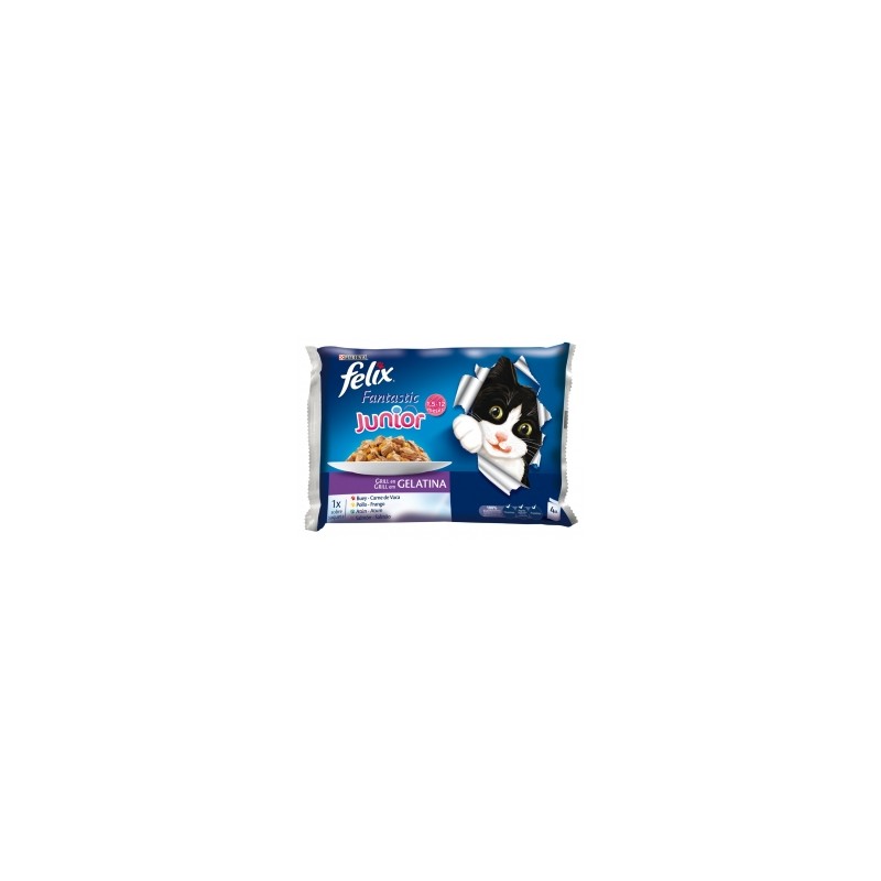 Felix Junior gelatina 4 sobres de 100gr (Buey, Pollo, Salmón, Atún)